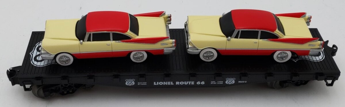 Lionel 6-17536 O Gauge Route 66 Flatcar w/ 2 Luxury Coupes LN/Box