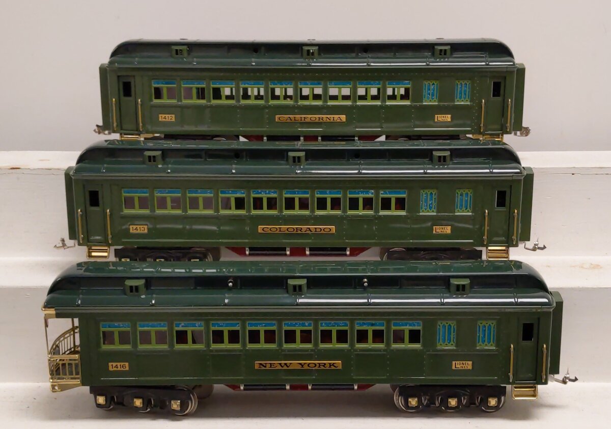 Lionel 6-13403 Standard Gauge 3-Car Tinplate Green State Passenger Set MT/Box