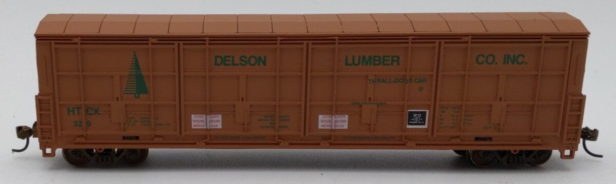 Life Like 8482 HO Scale HTCX Delson Lumber Co. Thrall Door Box Car #329 - Kadee EX/Box