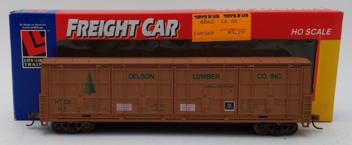 Life Like 8482 HO Scale HTCX Delson Lumber Co. Thrall Door Box Car #329 - Kadee EX/Box