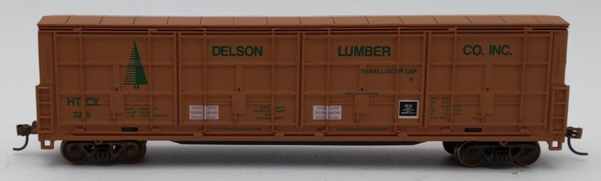 Life Like 8482 HO Scale HTCX Delson Lumber Co. Thrall Door Box Car #329 - Kadee EX/Box