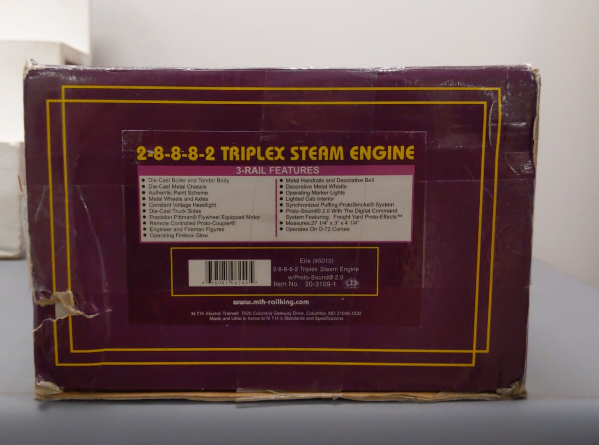 MTH 20-3109-1 O Erie Triplex 2-8-8-8-2 Steam Locomotive W PS2 #5015 LN/Box