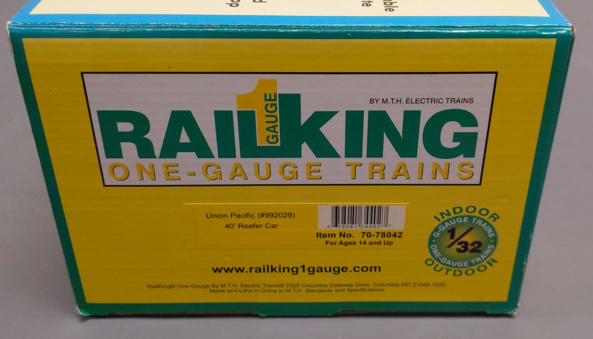 MTH 70-78042 G Scale Union Pacific Railking 40' Reefer with Metal Wheels #992028