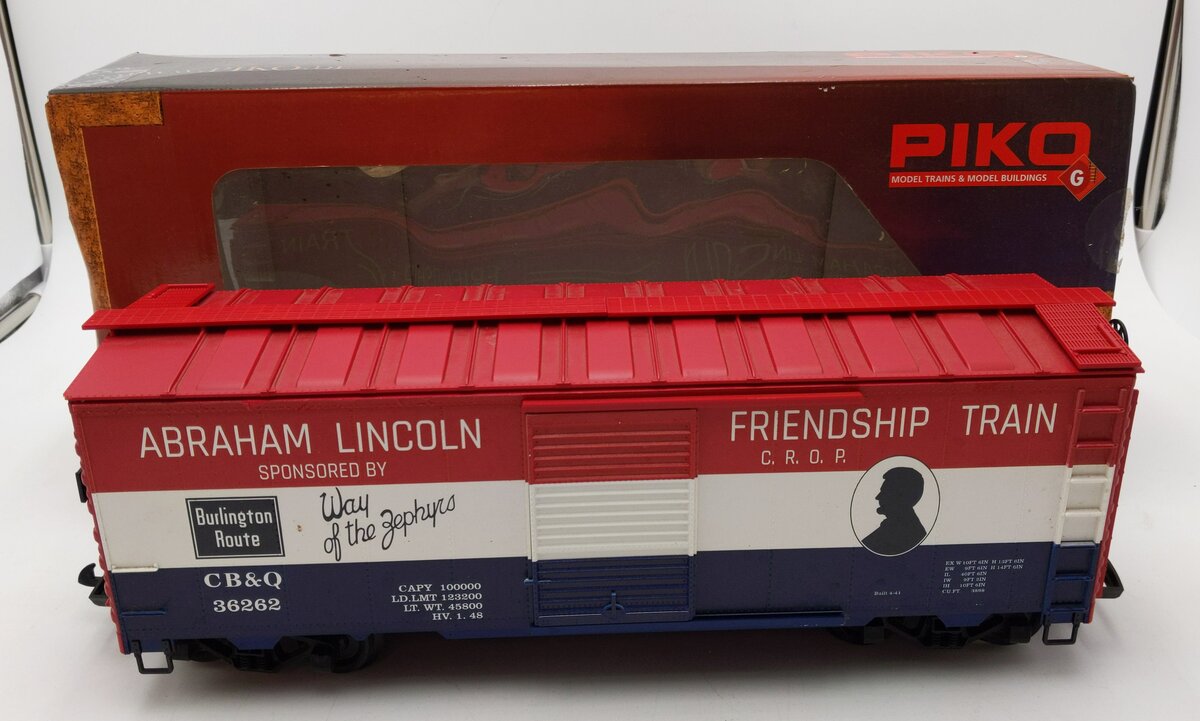 Piko 38885 G Chicago Burlington & Quincy Friendship Train Boxcar #36262