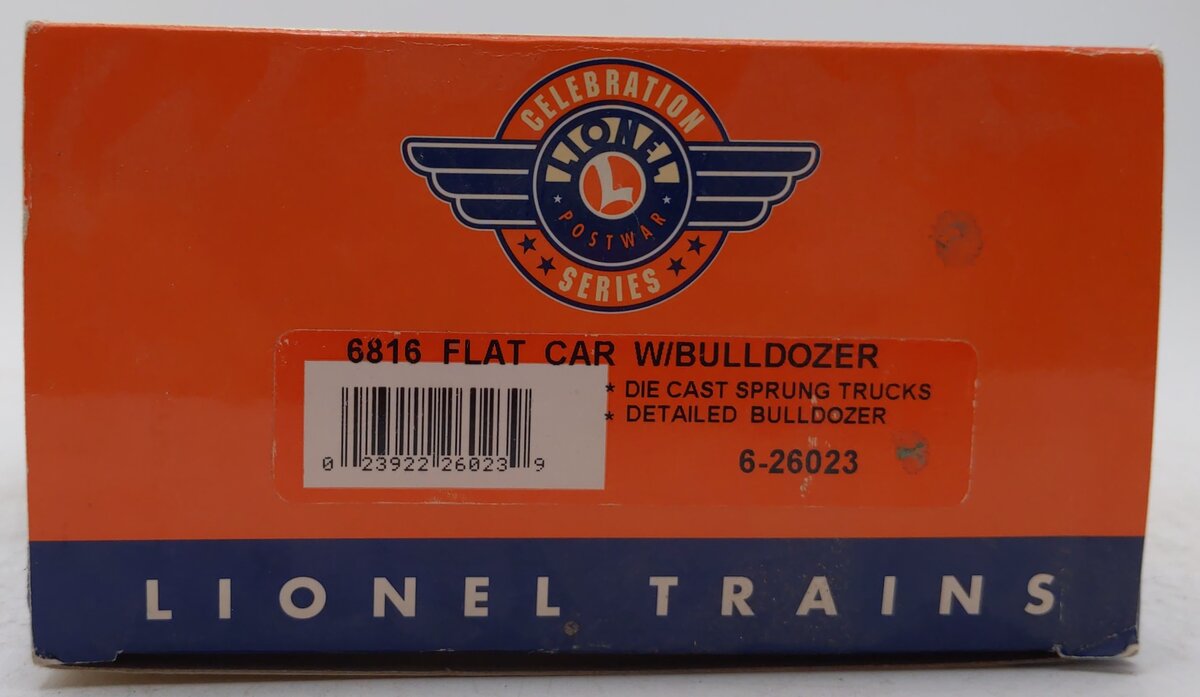 Lionel 6-26023 O Gauge PWC 6816 Flatcar w/ Bulldozer LN/Box