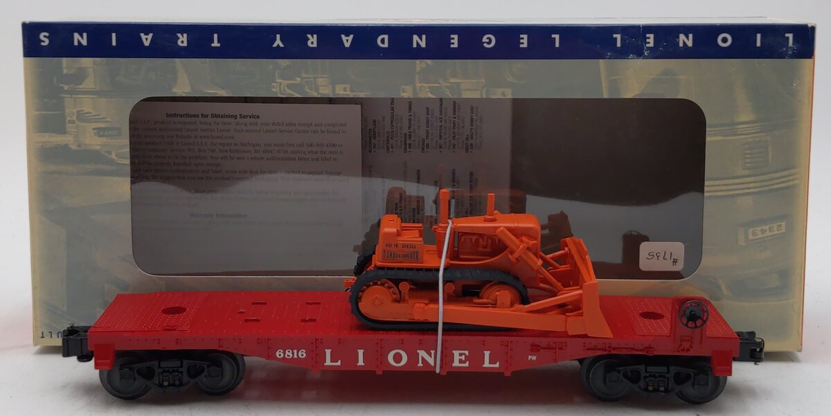 Lionel 6-26023 O Gauge PWC 6816 Flatcar w/ Bulldozer LN/Box