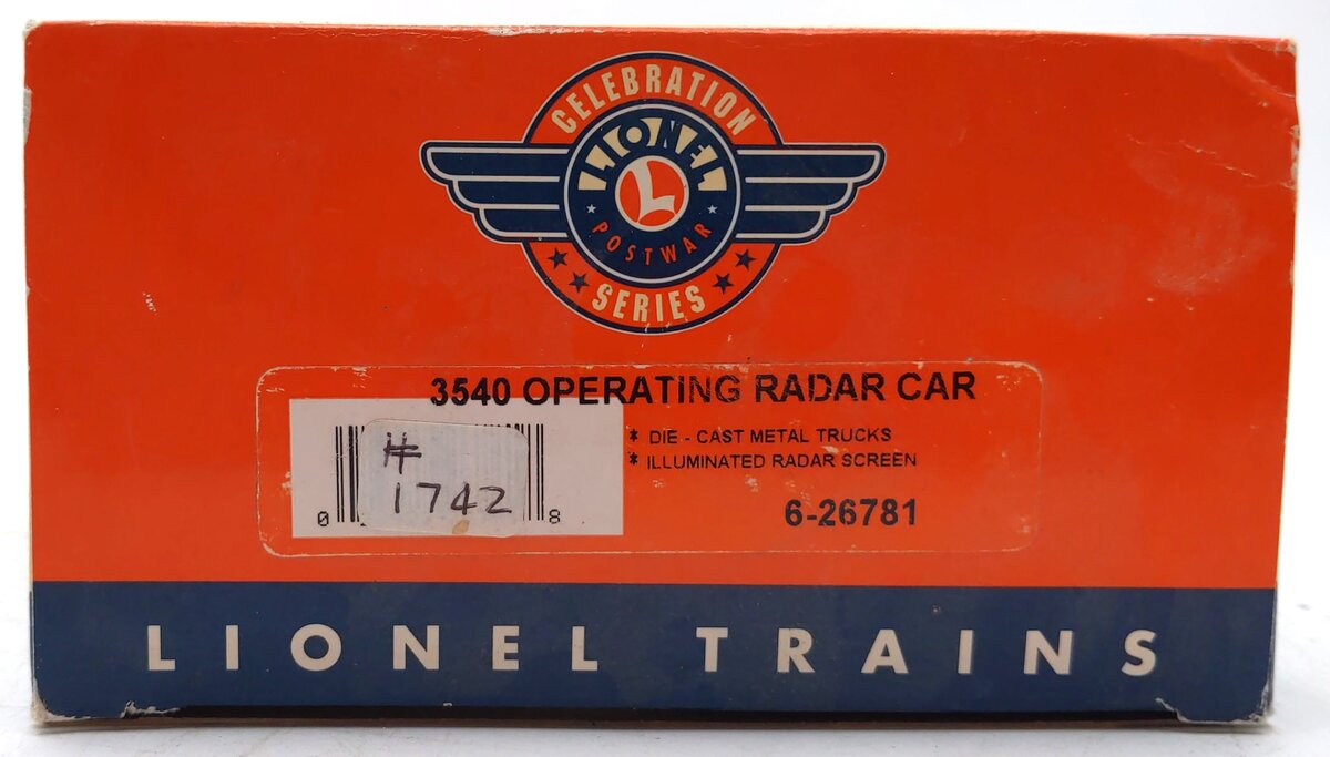 Lionel 6-26781 O Gauge PWC 3540 Operating Radar Car #3540 LN/Box