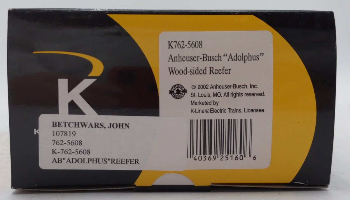 K-Line K762-5608 O Anheuser-Busch Reefer Car LN/Box