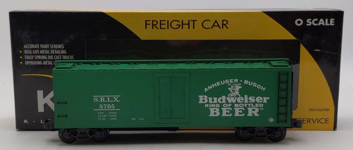 K-Line K762-5601 O Gauge Anheuser Busch Budweiser Wood-Sided Reefer #5705 LN/Box