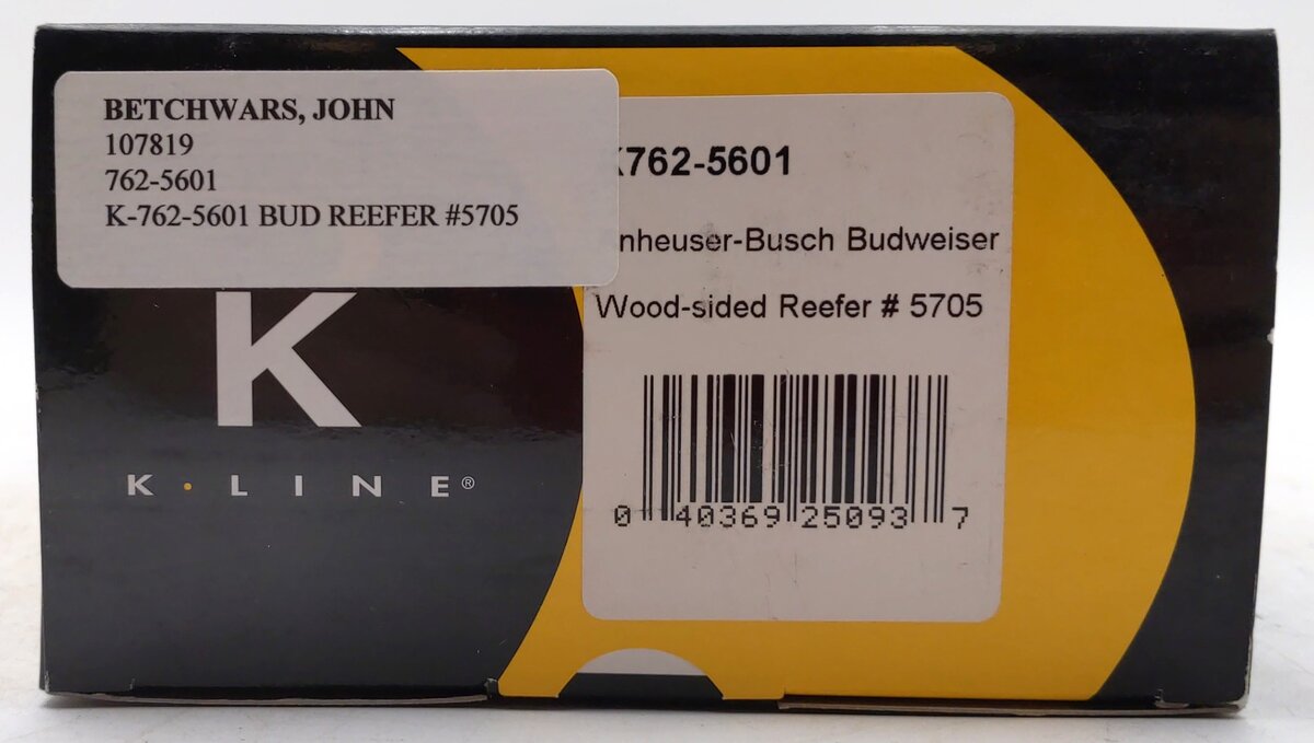 K-Line K762-5601 O Gauge Anheuser Busch Budweiser Wood-Sided Reefer #5705 LN/Box