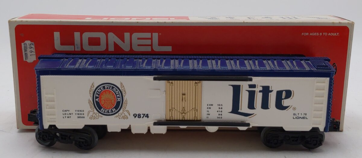 Lionel 6-9874 O Gauge Miller Lite Beer Billboard Reefer Car