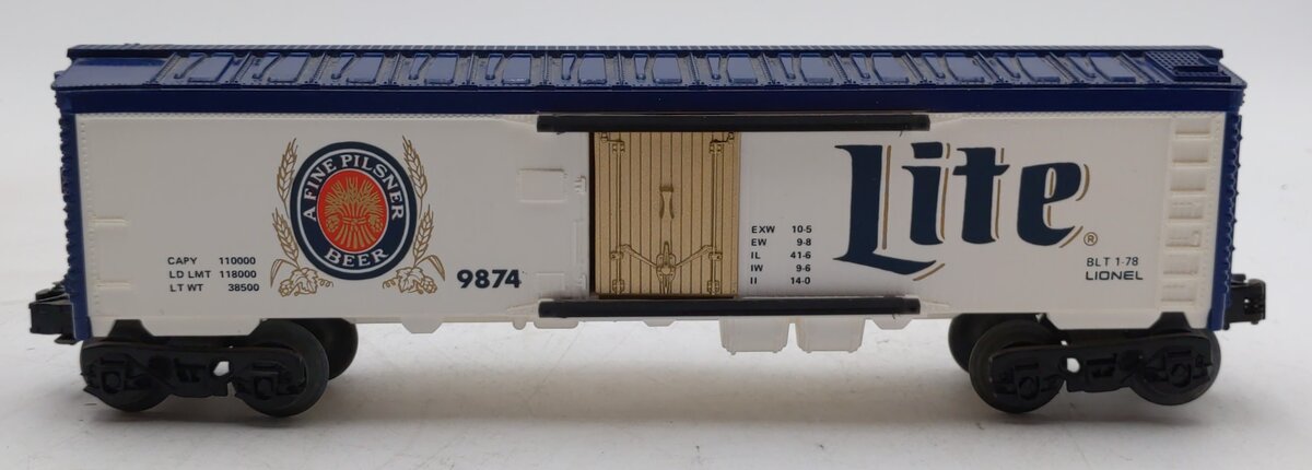 Lionel 6-9874 O Gauge Miller Lite Beer Billboard Reefer Car EX