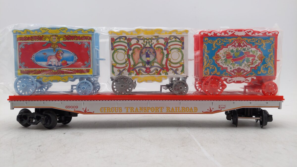 K-Line K-69009 O Gauge Circus Flatcar w/3 Circus Wagons LN