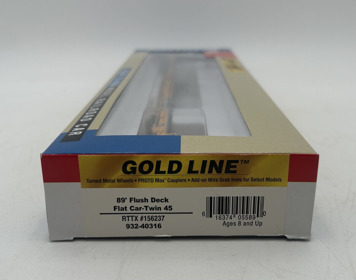 Walthers 932-40316 HO 89' Flush Deck Flat Car-Twin 45 RTTX # 156237 Gold Line