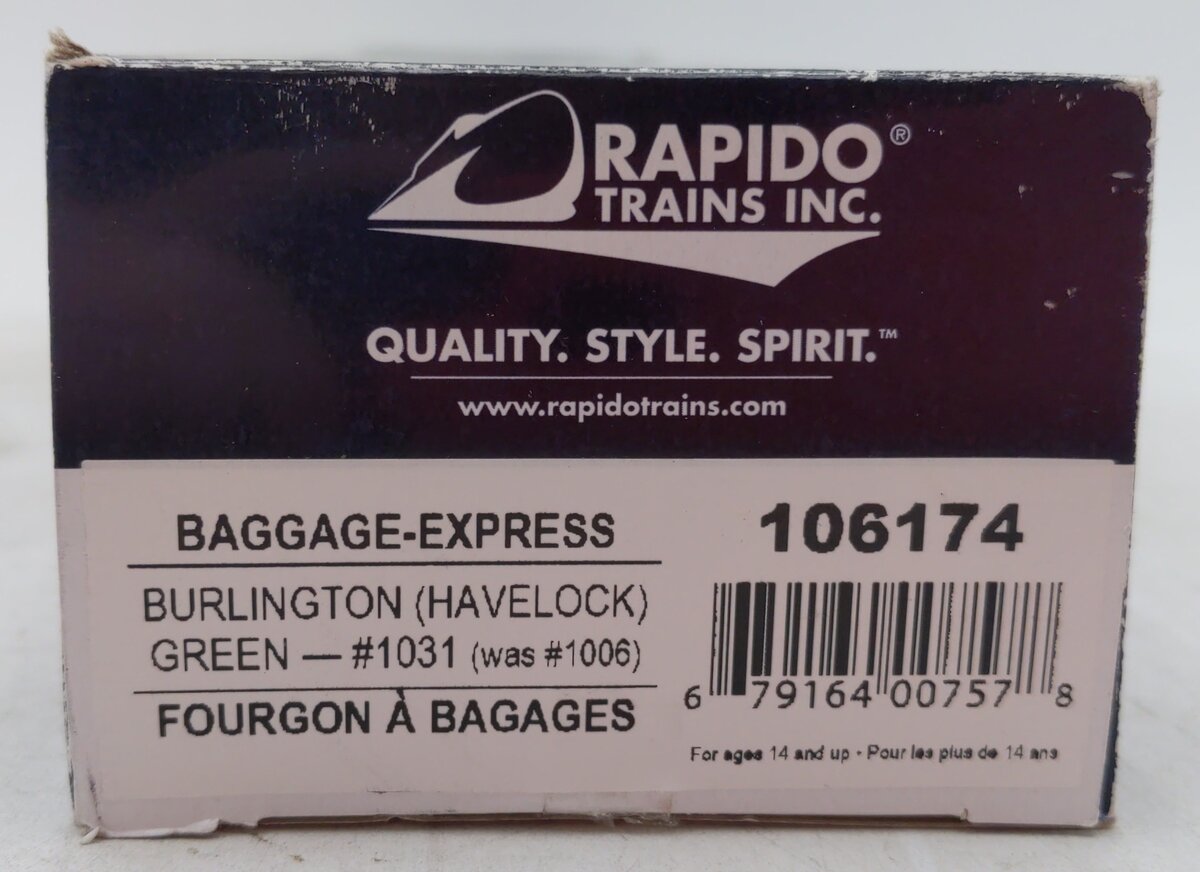 Rapido Trains 106174 HO Chicago Burlington & Quincy Baggage Express #1031