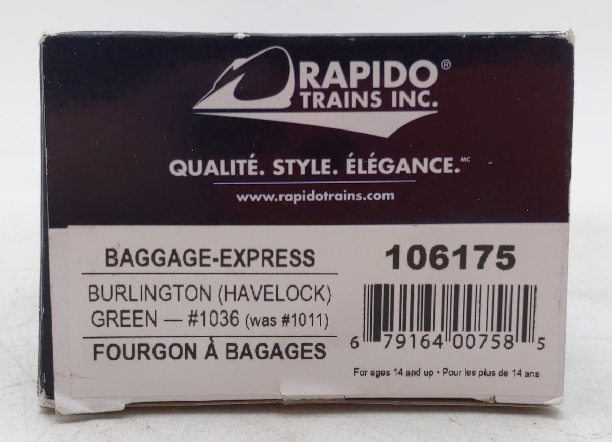 Rapido Trains 106175 HO Chicago Burlington & Quincy Baggage Express #1036 MT/Box