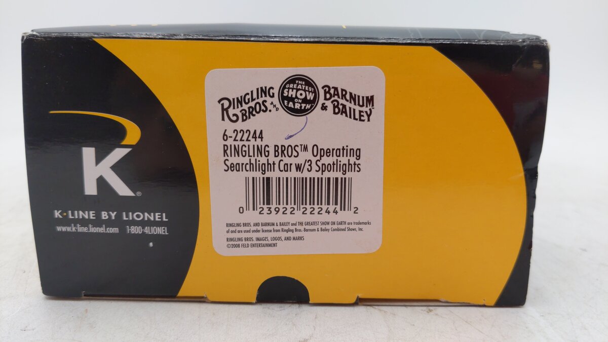 K-Line 6-22244 O Gauge Ringling Bros Operating Searchlight Car w/ 3 Spotlights