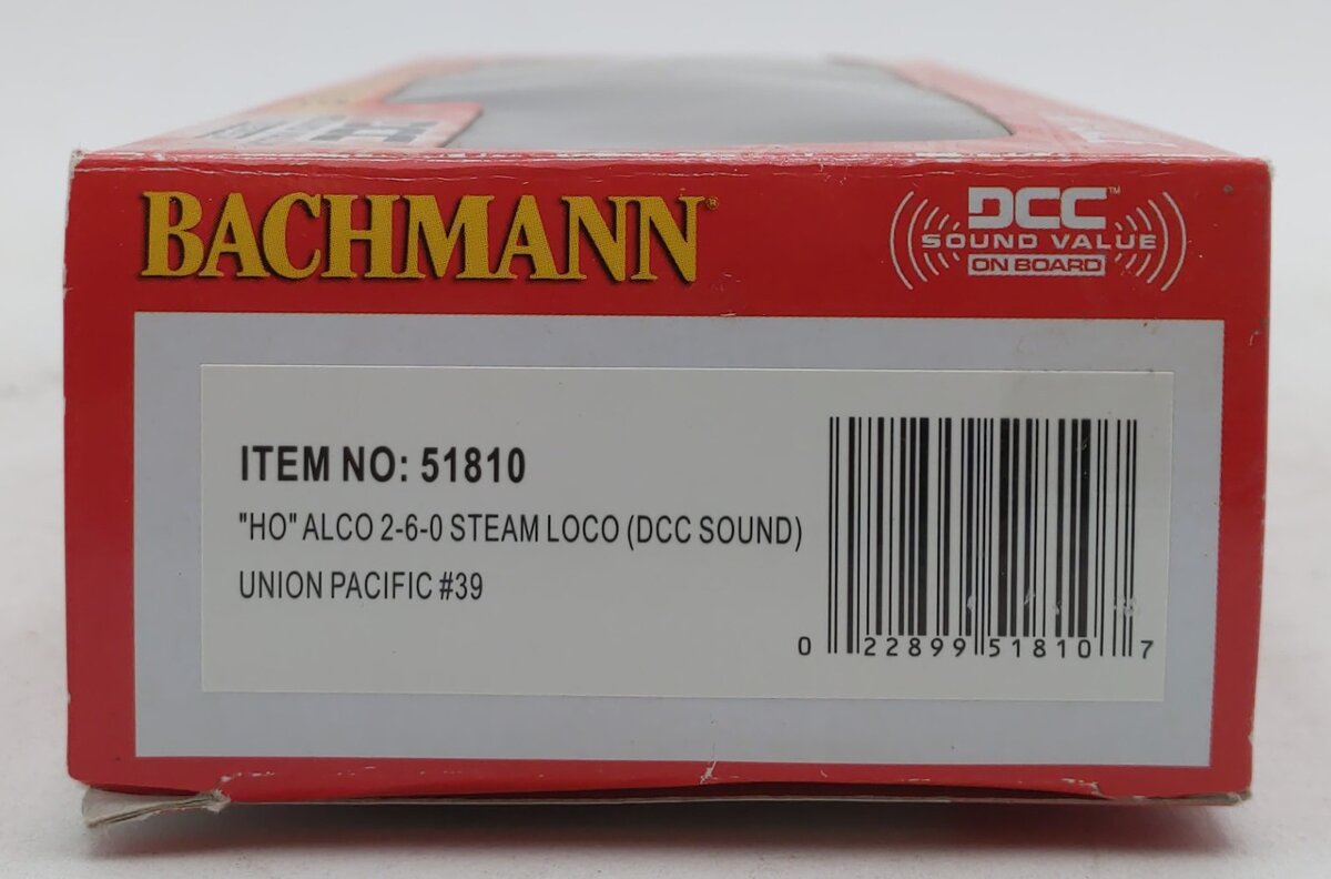Bachmann 51810 HO Union Pacific Alco 2-6-0 Steam Locomotive w/Sound & DCC #39 LN/Box