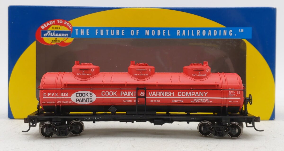 Athearn 73691 HO Cook Paint & Varnish RTR 3-Dome Tank #102