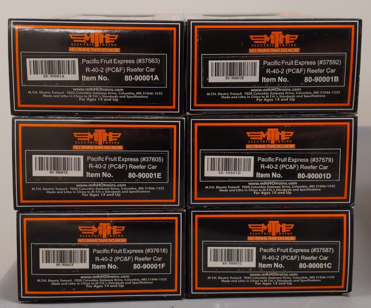 MTH 80-90001 179 HO Pacific Fruit Express R40-2 Reefer Car Set (Set of 6)