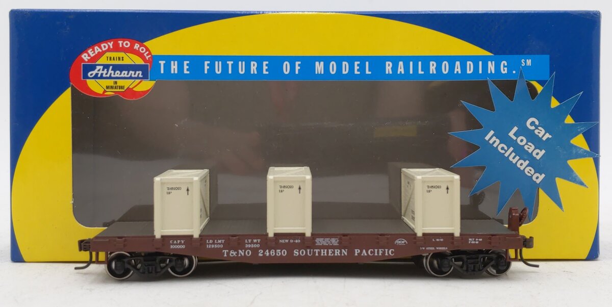 Athearn 92213 HO Southern Pacific RTR 40' Flat W/3 Crates T & NO # 24650