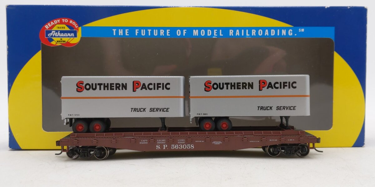 Athearn 96361 HO Southern Pacific RTR 50' Flat Car with (2) 25' Trailers #563058
