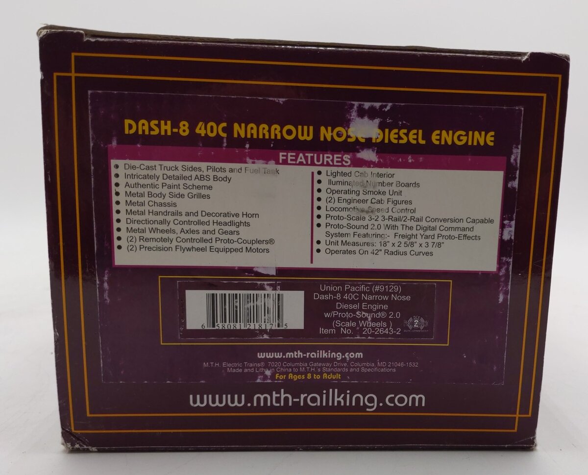 MTH 20-2643-2 O UP Dash-8 40C Narrow Nose Diesel Loco W/PS2 MTH 20-2643-2 O UP Dash-8 40C Narrow Nose Diesel Loco W/PS2