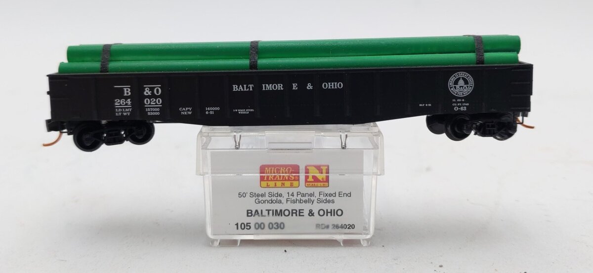Micro-Trains 10500030 N B&O 50' 14 Panel Steel Fishbelly Side Gondola #264020