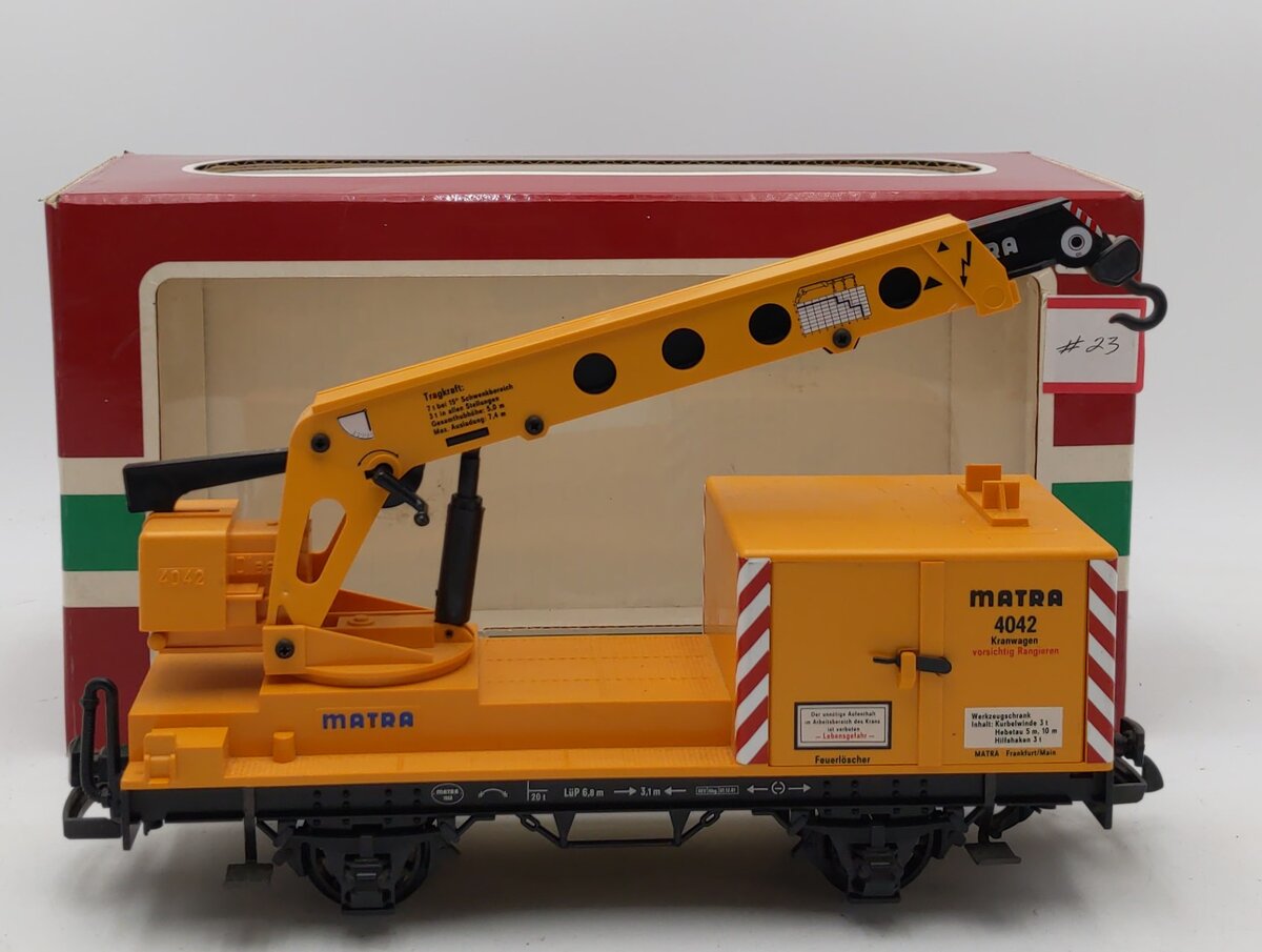 LGB 4042 G Scale Matra Yellow Construction Crane Car EX/Box