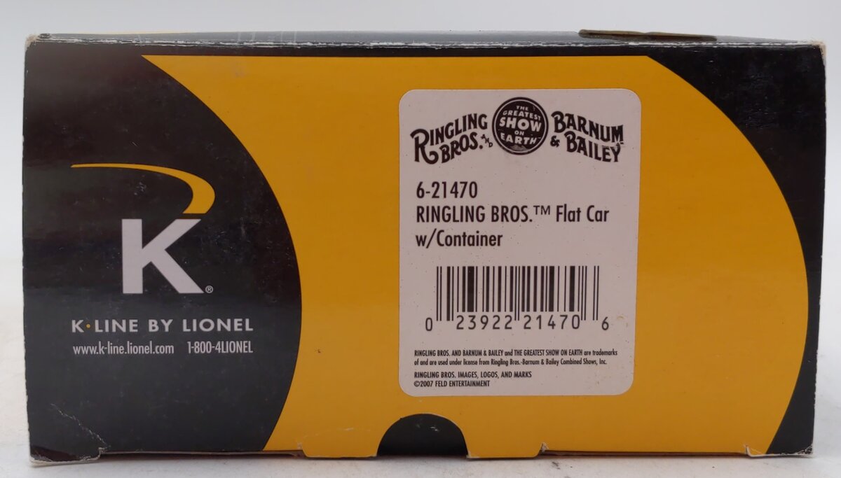 K-Line 6-21470 O Gauge Ringling Bros Flatcar w/Container #36 NIB