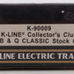 K-Line K-90009 O Gauge CB&Q Collectors Club Classic Stock Car LN/Box
