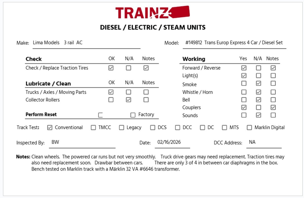 Lima 149812 HO Trans Europ Express Diesel 4-Car Passenger Set VG/Box