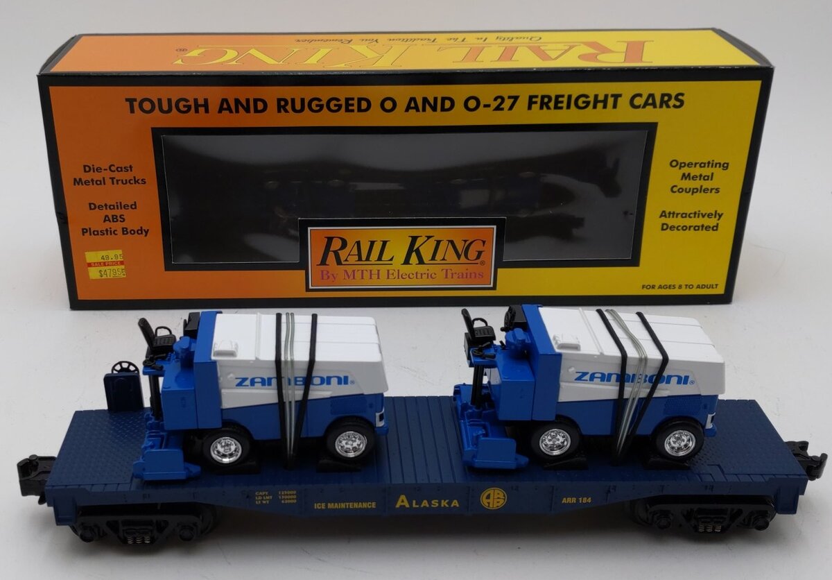 MTH 30-76037 O Gauge Alaska Flat Car w/ 2 Zambonis LN/Box