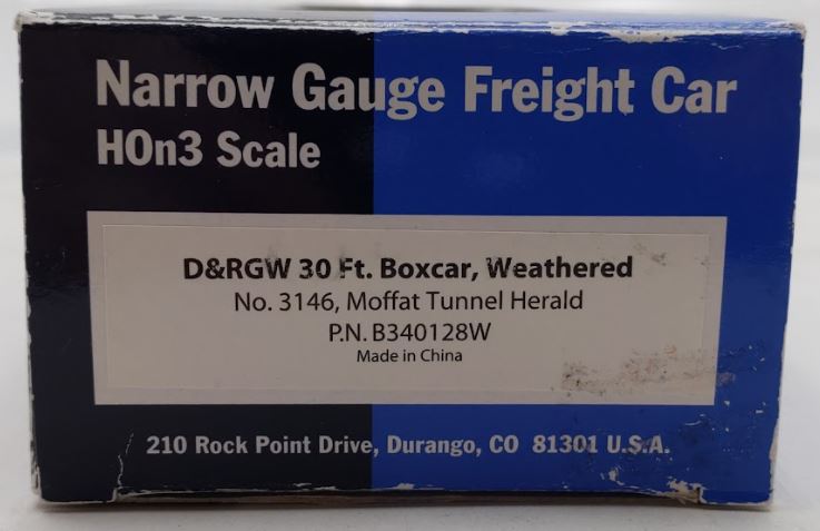 Blackstone Models B340128W HOn3 Scale Weathered D&RGW 30ft Boxcar #3146 LN/Box
