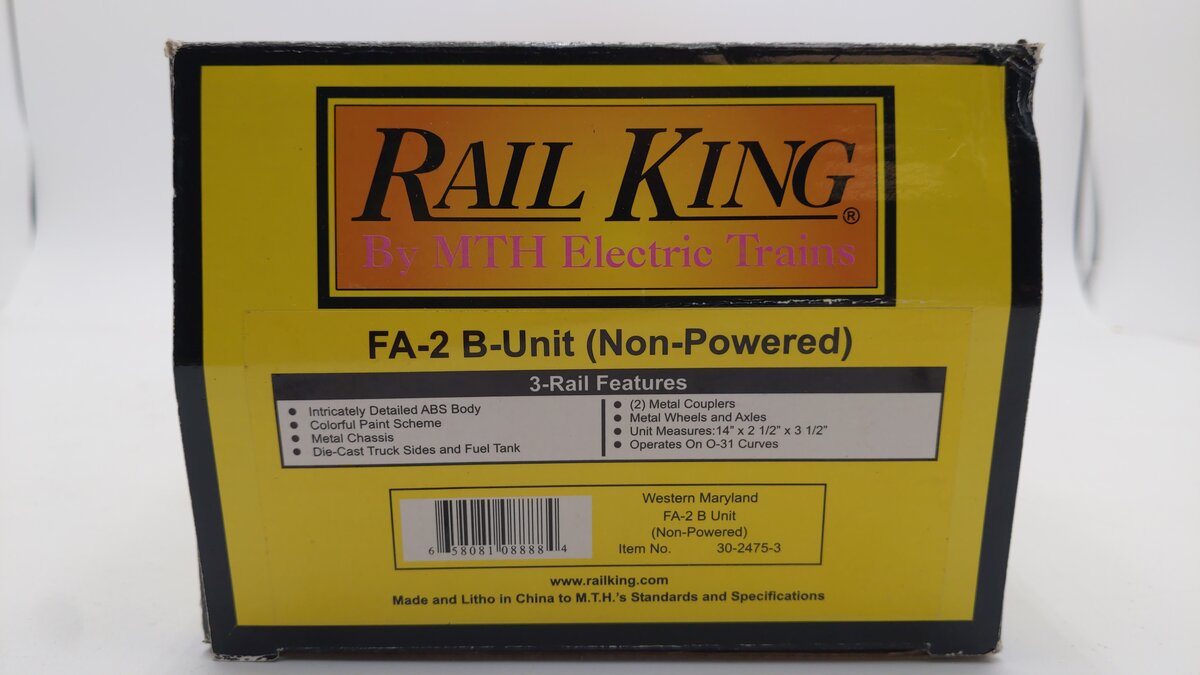 MTH 30-2475-3 Western Maryland FA-2 B-Unit Non-Powered Diesel Engine #453