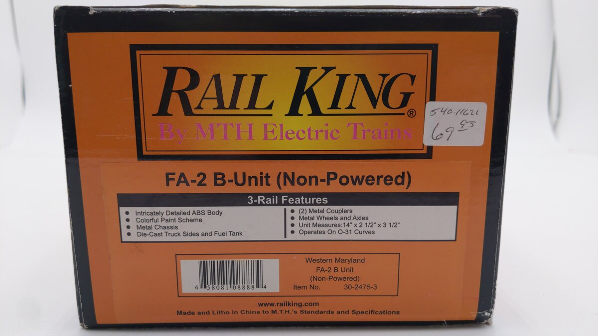 MTH 30-2475-3 Western Maryland FA-2 B-Unit Non-Powered Diesel Engine #453