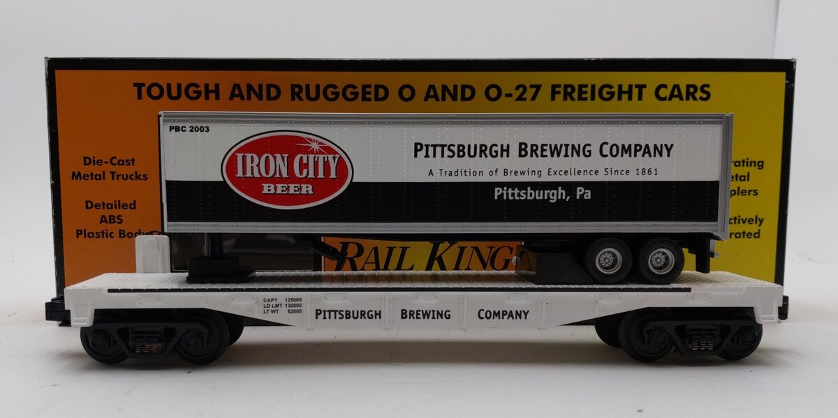 MTH 30-76110 O Iron City Beer Flatcar with Trailer LN/Box