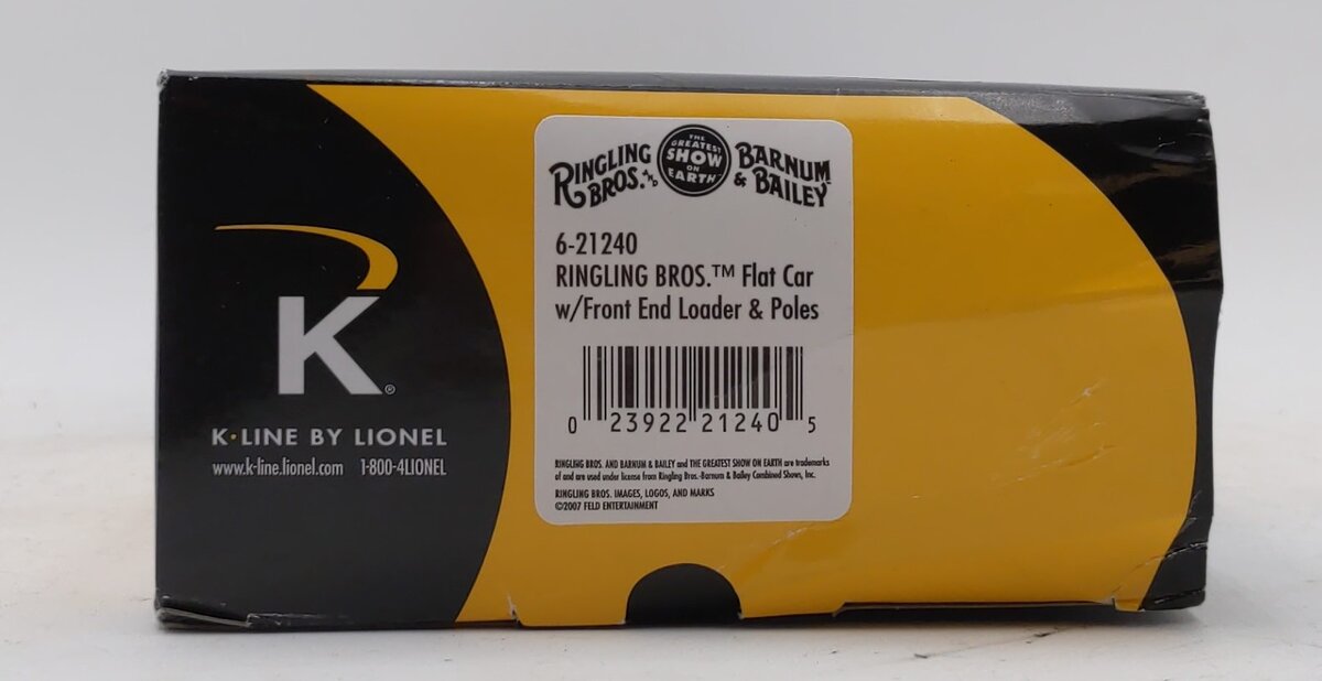 K-Line 6-21240 O Gauge Ringling Bros Circus Flatcar w/Front End Loader & Poles NIB
