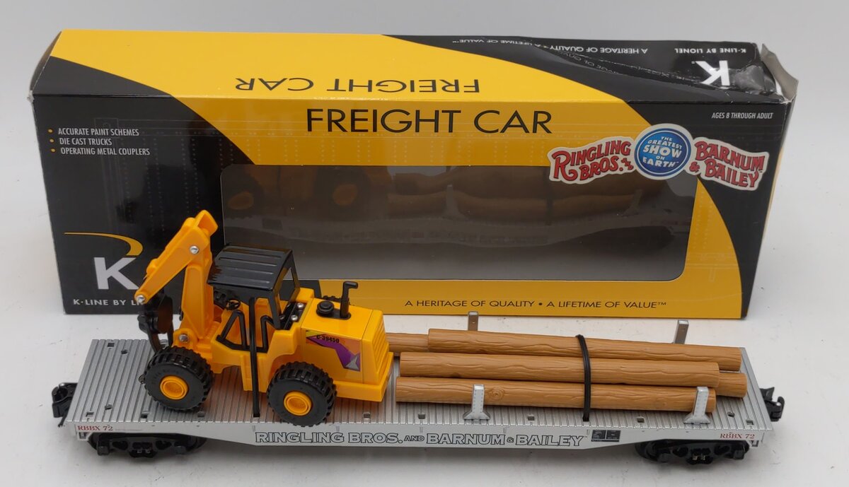 K-Line 6-21240 O Gauge Ringling Bros Circus Flatcar w/Front End Loader & Poles NIB