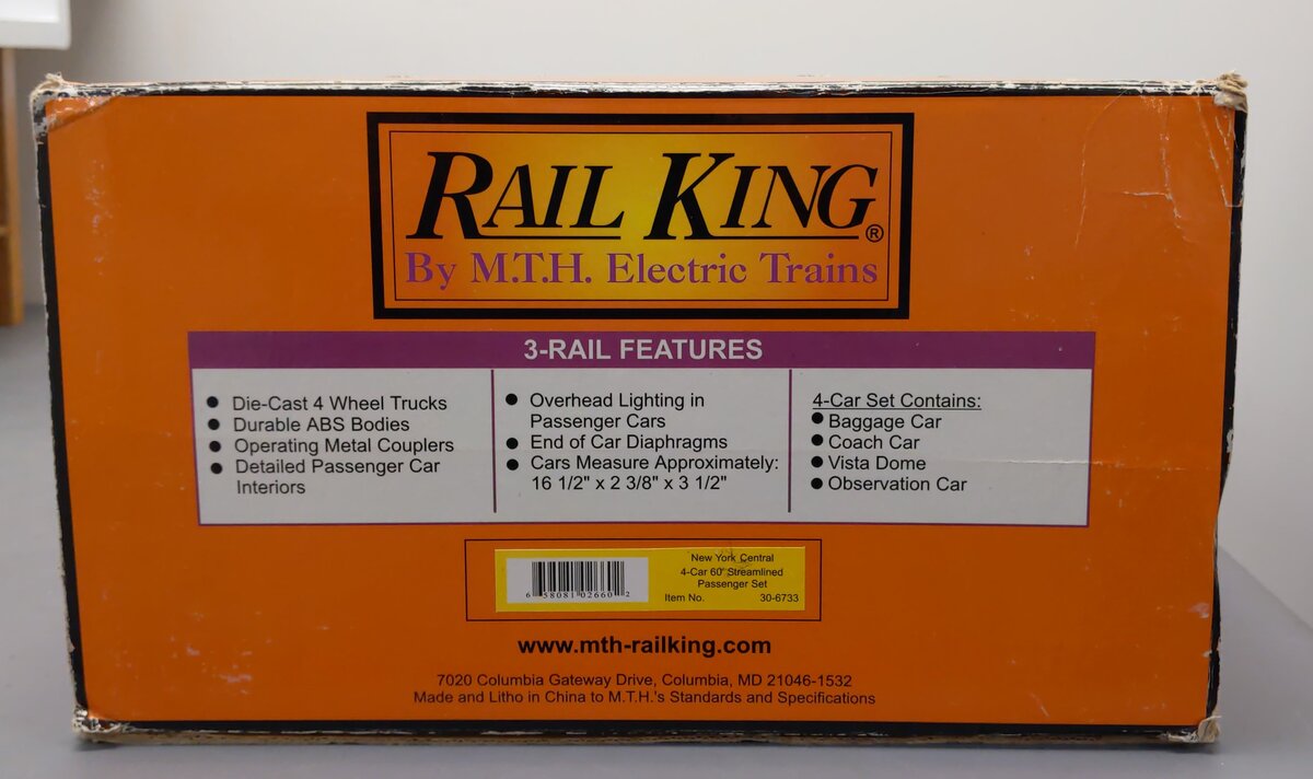 MTH 30-6733 O NYC 60' Streamlined ABS Smooth Sided Passenger Car Set (Set of 4) NIB