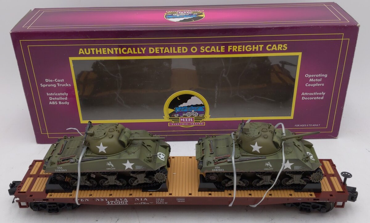 MTH 20-98637 Pennsylvania Flat Car with 2 Sherman Tanks