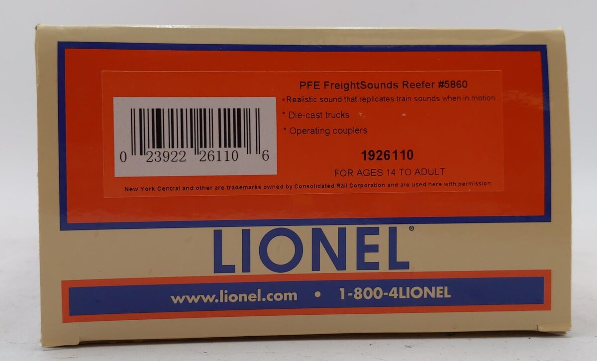 Lionel 1926110 O Pacific Fruit Express FreightSounds Reefers #5860