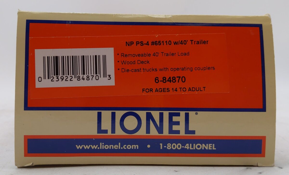 Lionel 6-84870 O Northern Pacific 50' Flatcar PS-4 with 40' Trailer #65110