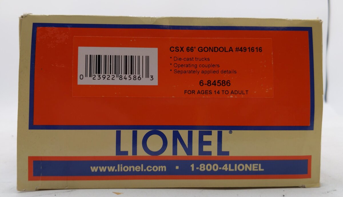 Lionel 6-84586 O CSX 65' Mill Gondola #491616