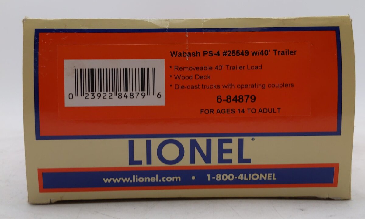 Lionel 6-84879 O Wabash PS-4 with 40' Trailer #25549