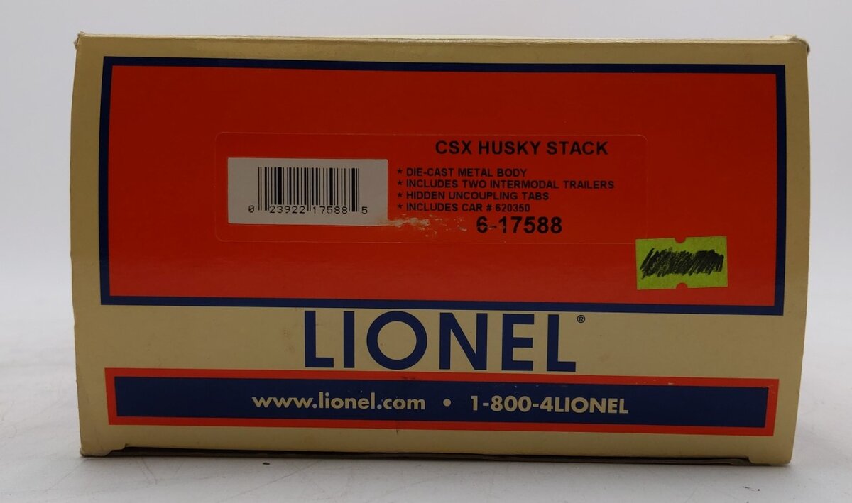 Lionel 6-17588 O CSX Husky Stack Flatcar w/ Container Load #620350 EX/Box
