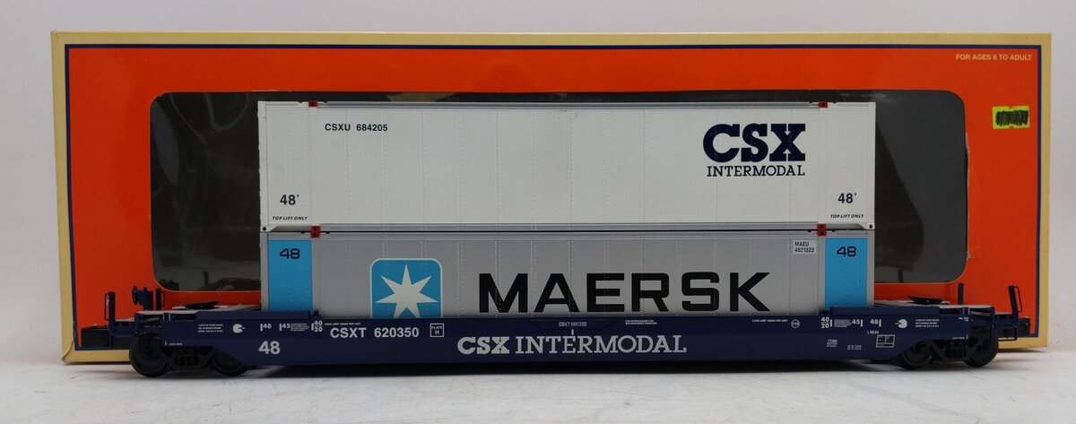 Lionel 6-17588 O CSX Husky Stack Flatcar w/ Container Load #620350 EX/Box