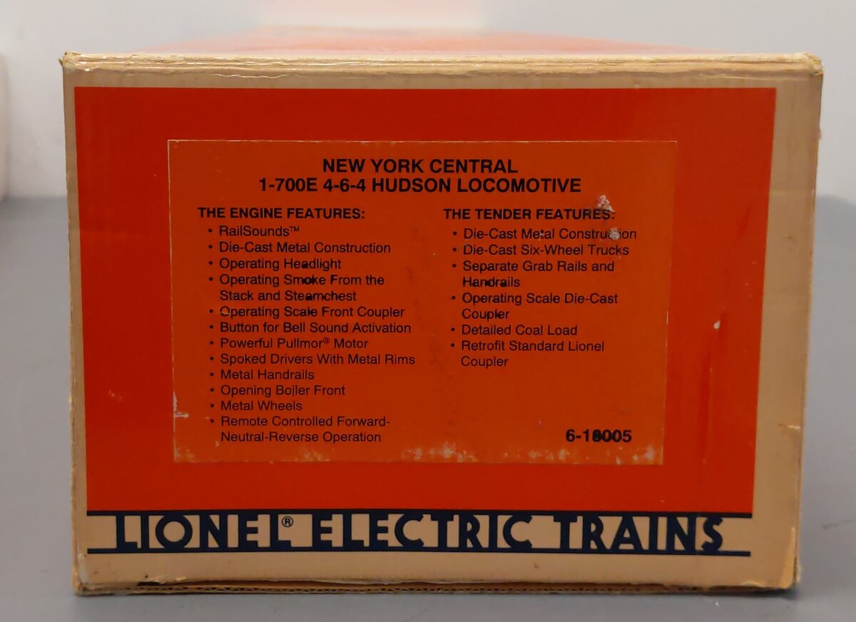 Lionel 6-18005 O Gauge NYC 4-6-4 700E Hudson Steam Loco & Tender #5340 LN/Box