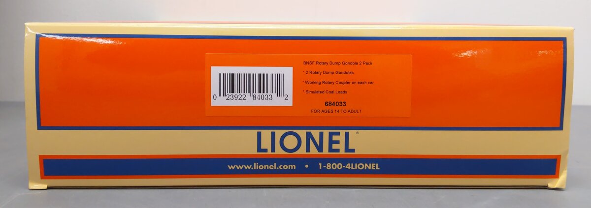 Lionel 6-84033 O Gauge Burlington Northern Santa Fe Rotary Gondola (Set of 2) LN/Box