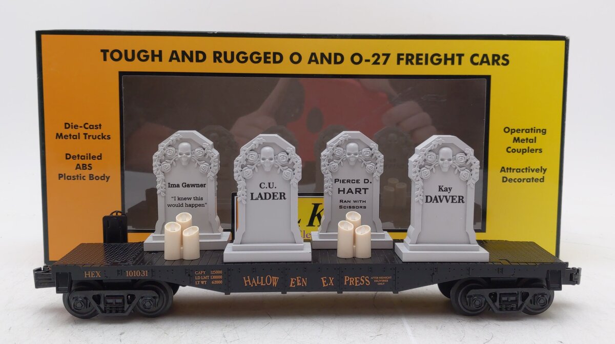 MTH 30-76784 O Halloween Flatcar with Headstones & Flickering Lighted Cand